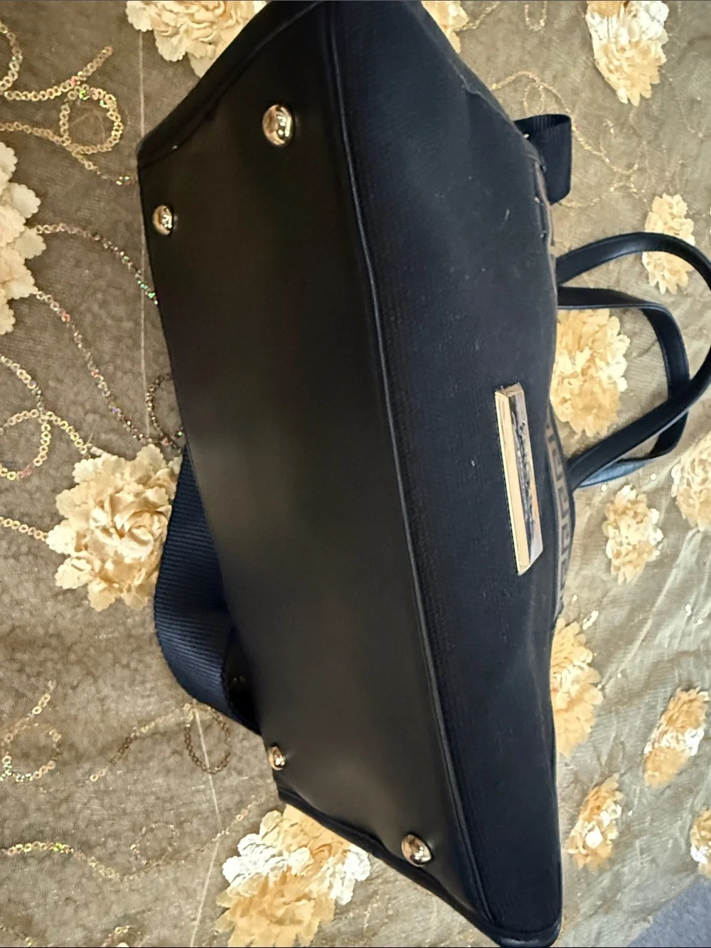 Versace Black and Gold Canvas Shoulder Tote